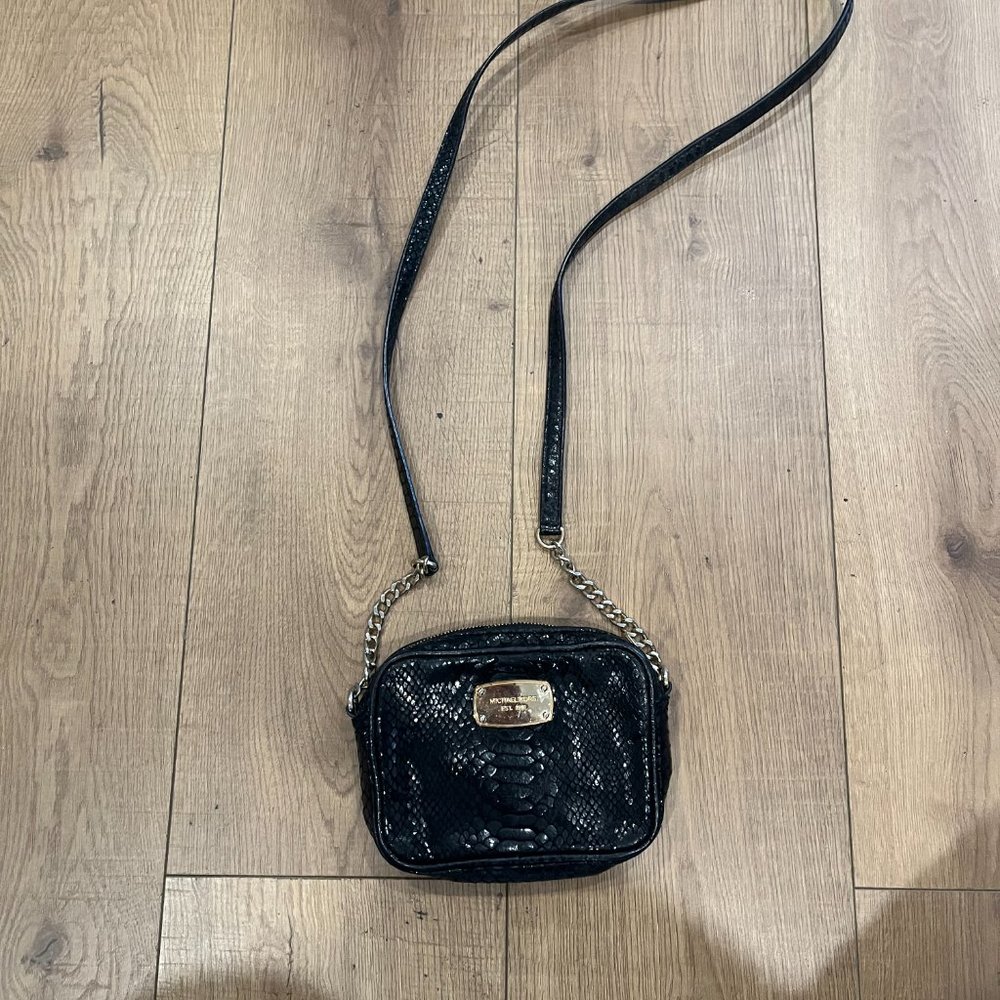 Michael Kors black leather snakeskin emobssed crossbody bag